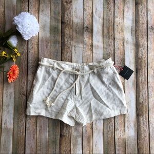 Cynthia Rowley linen tan and white shorts with tie
